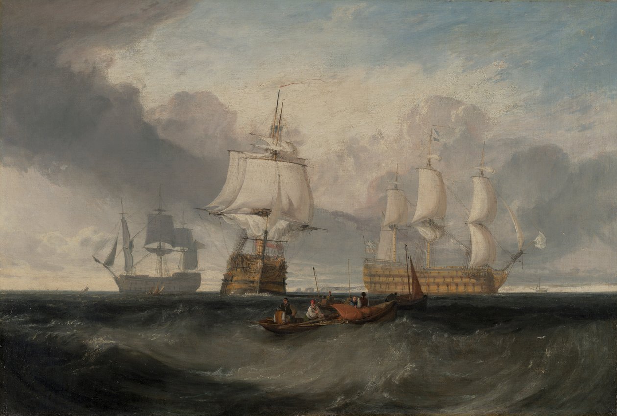 Sejren vender tilbage fra Trafalgar, i tre positioner af Joseph Mallord William Turner