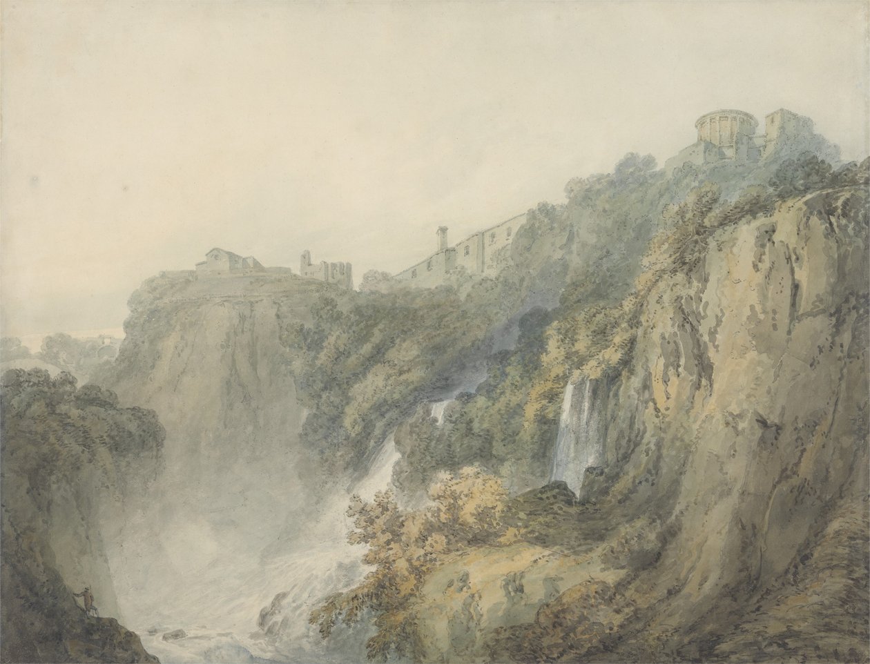 Tivoli med Sibyllens tempel og kaskaderne, ca. 1796-97 (w/c over grafit på papir) af Joseph Mallord William Turner