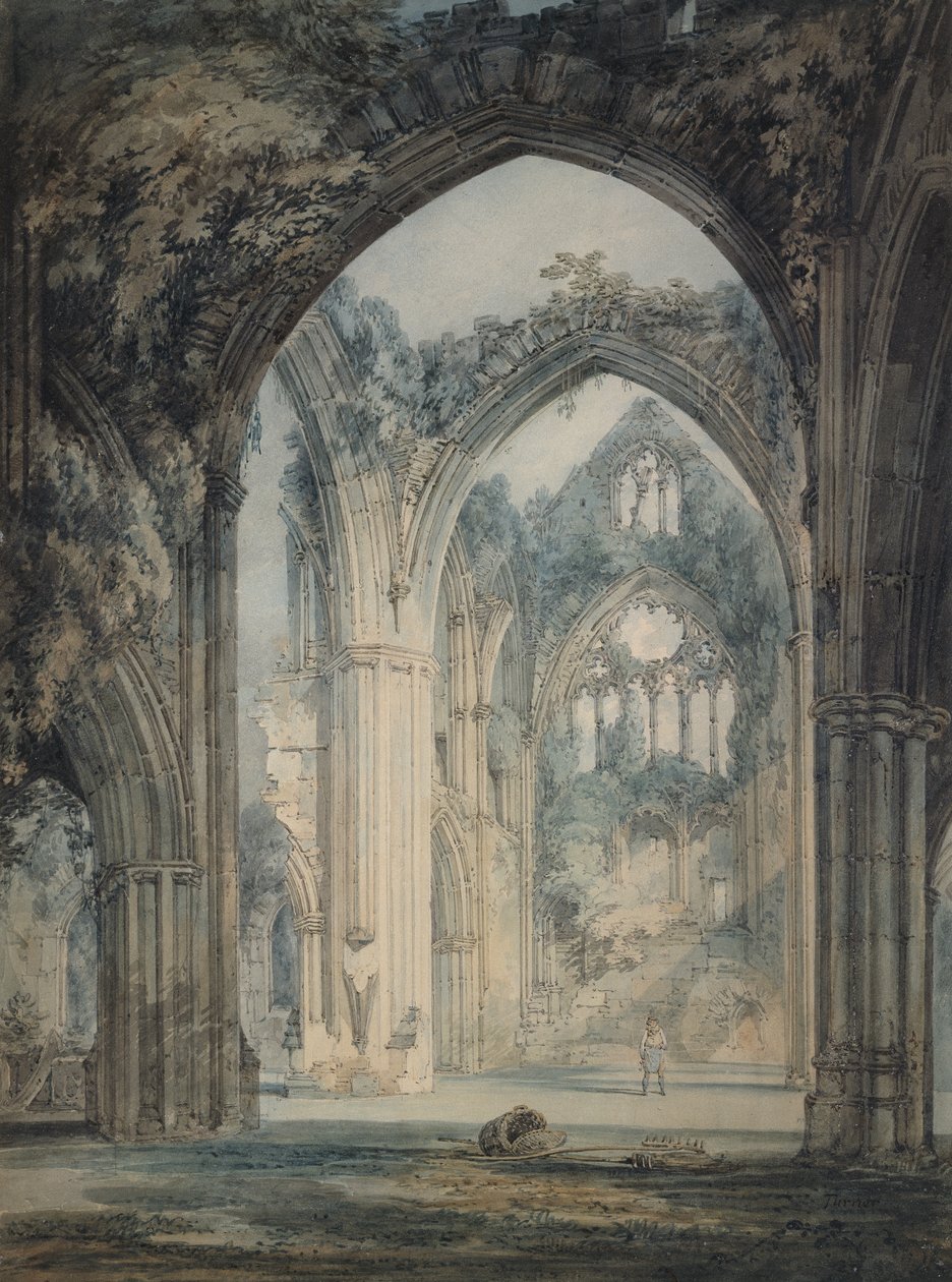 Transept af Tintern Abbey, Monmouthshire, ca. 1794 (akvarel over grafit med pen og sort blæk på papir) af Joseph Mallord William Turner