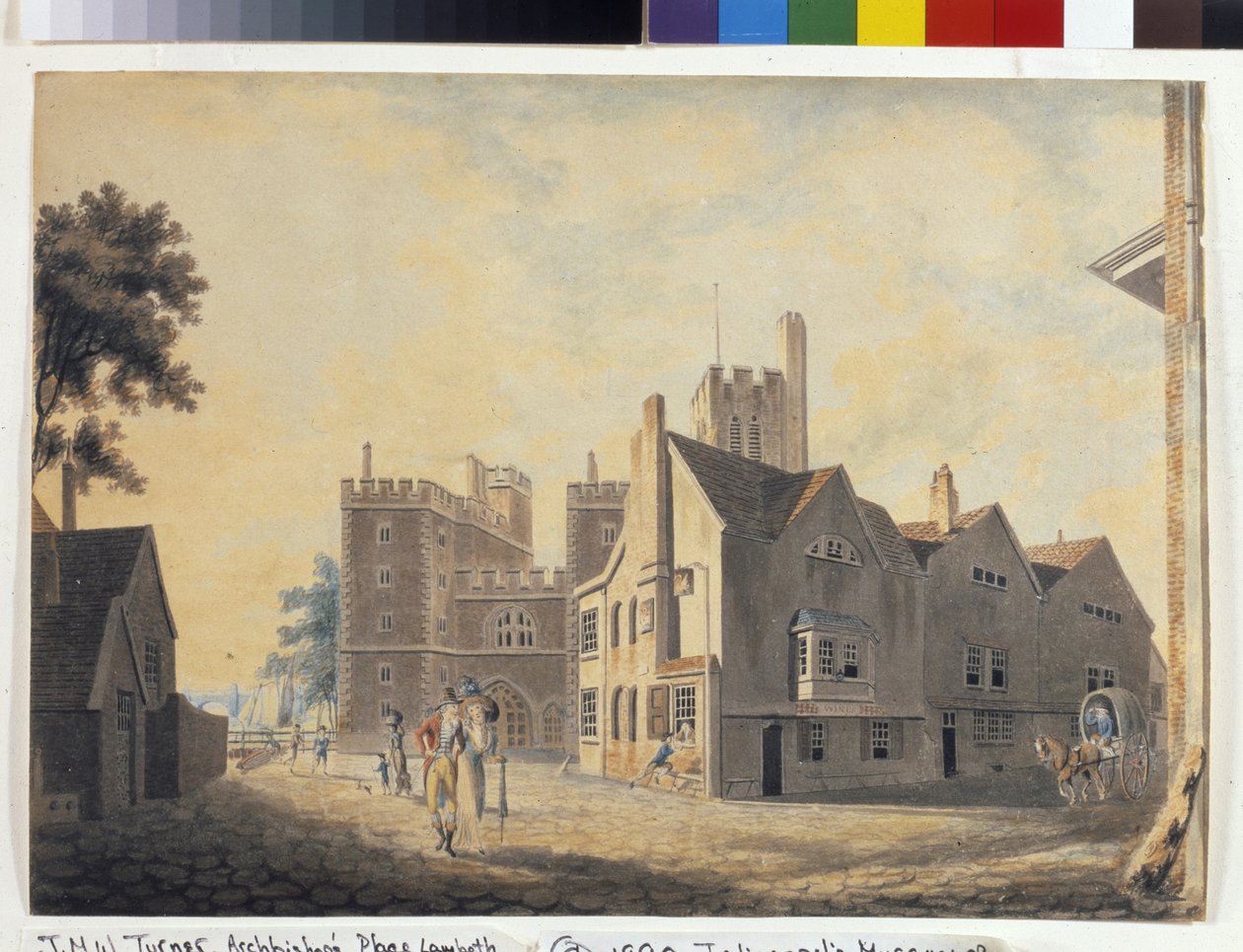 Udsigt over Ærkebiskoppens Palads, Lambeth (akvarel på hvidt papir) af Joseph Mallord William Turner