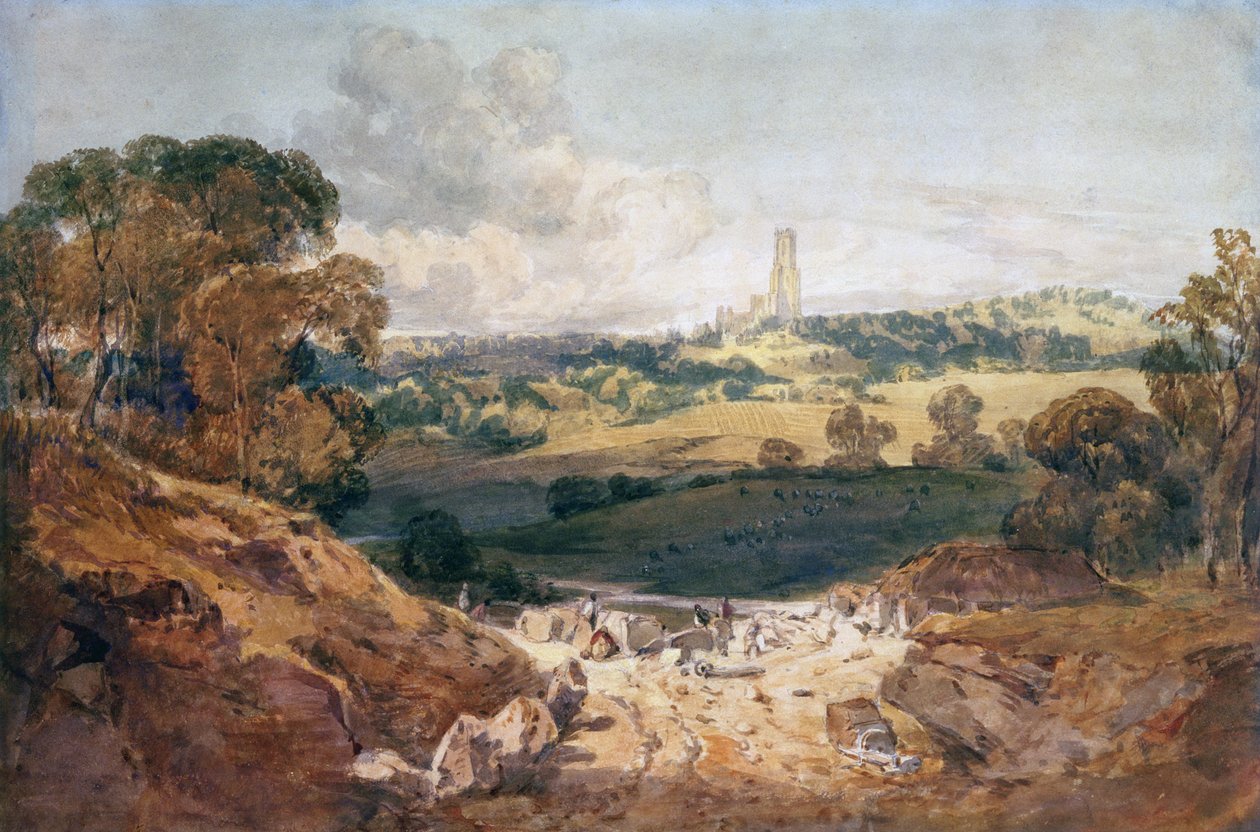 Udsigt over Fonthill fra et stenbrud, ca. 1799 (pen & blæk og akvarel på papir) af Joseph Mallord William Turner