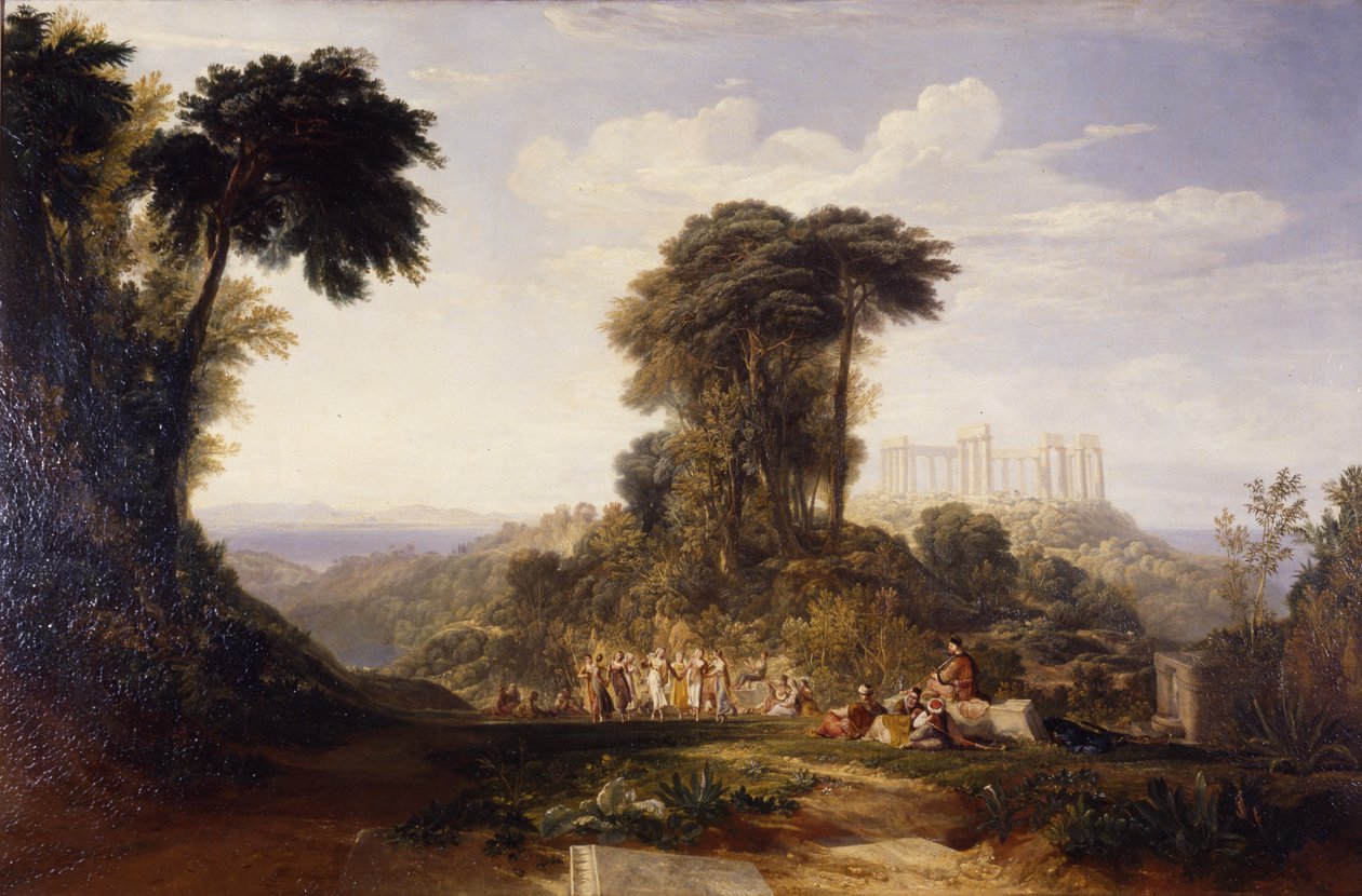 Udsigt over Jupiter Panellenius-templet på øen Aegina med udsigt over Athens Akropolis i det fjerne af Joseph Mallord William Turner