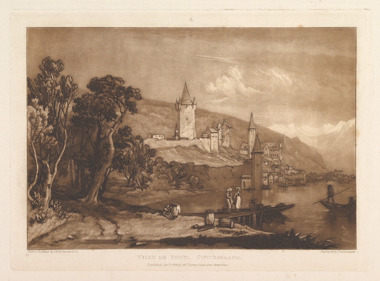 Byen Thun, Schweiz Liber Studiorum, del XII, plade 59, 1. januar, af Joseph Mallord William Turner