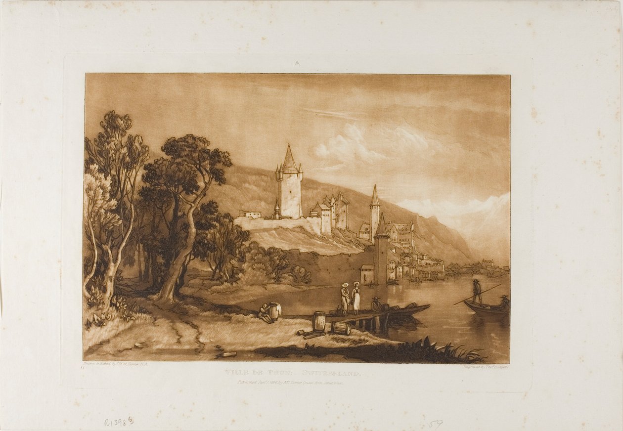 Ville de Thun, plade 59 fra Studiebogen af Joseph Mallord William Turner