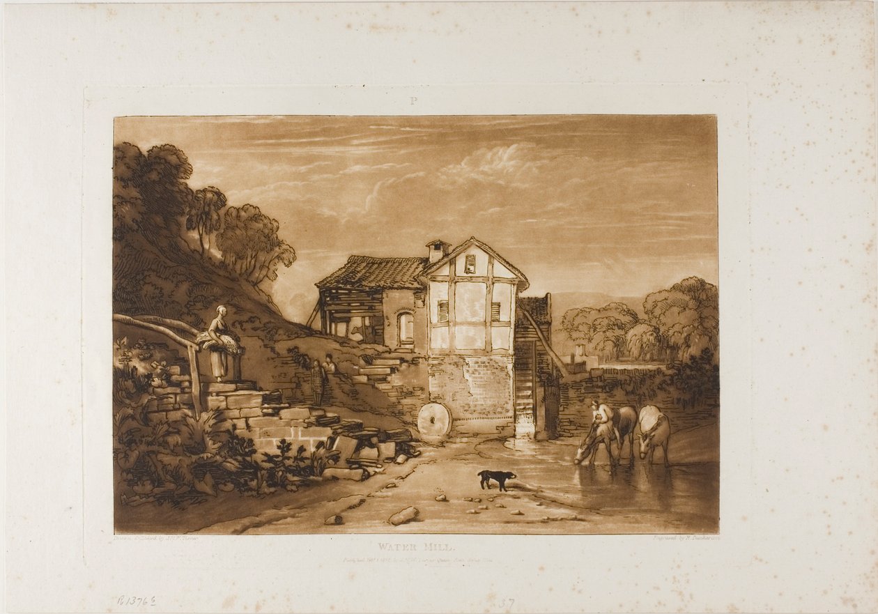 Vandmølle, plade 37 fra Liber Studiorum af Joseph Mallord William Turner