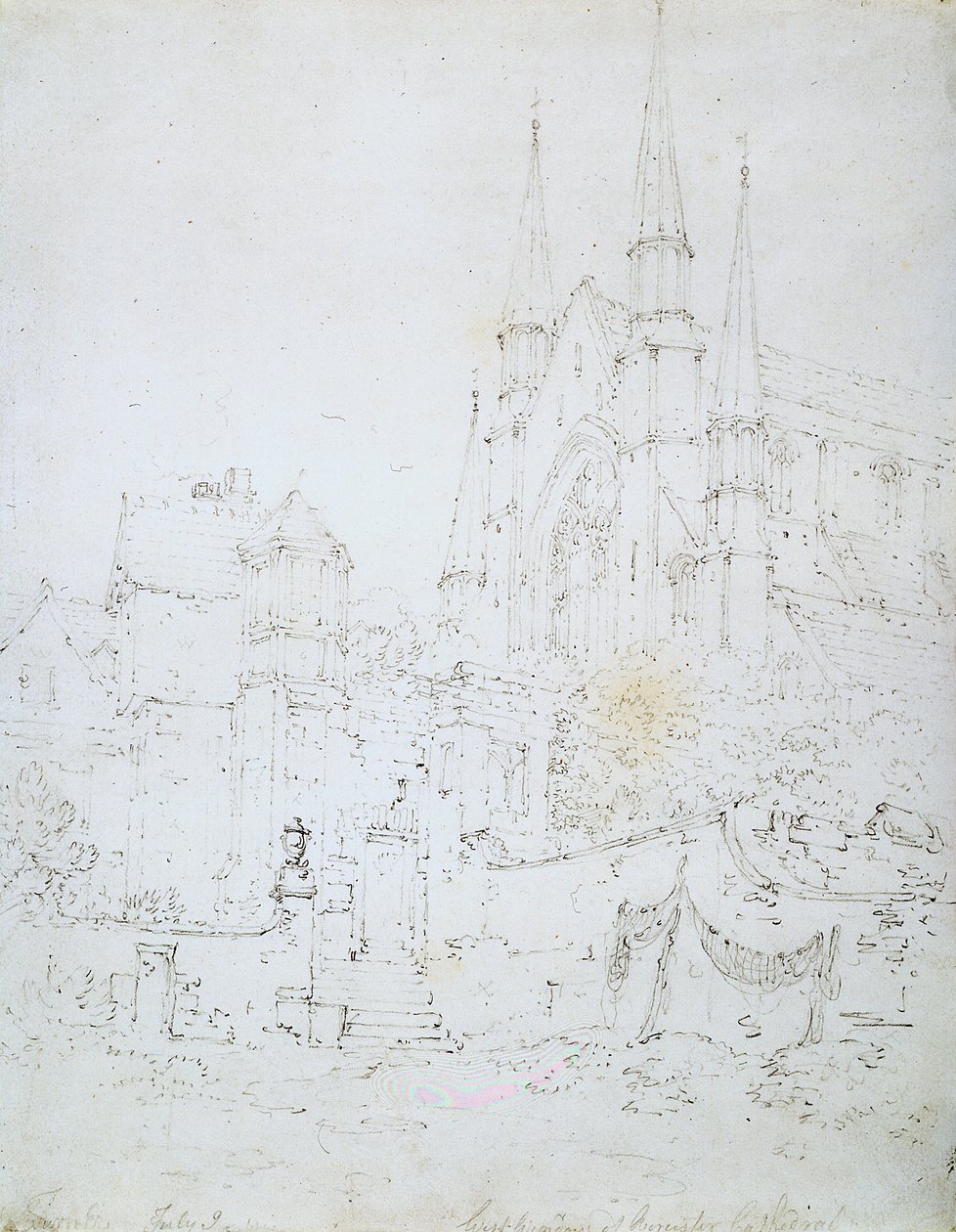West Window, Worcester Cathedral (blyant på hvidt papir) af Joseph Mallord William Turner