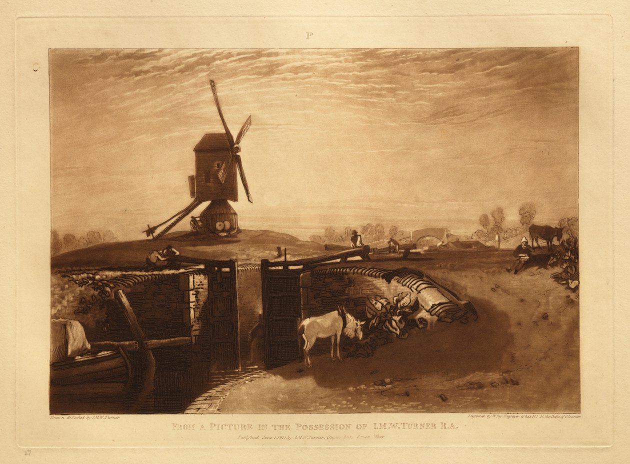 Vindmølle og sluse af Joseph Mallord William Turner