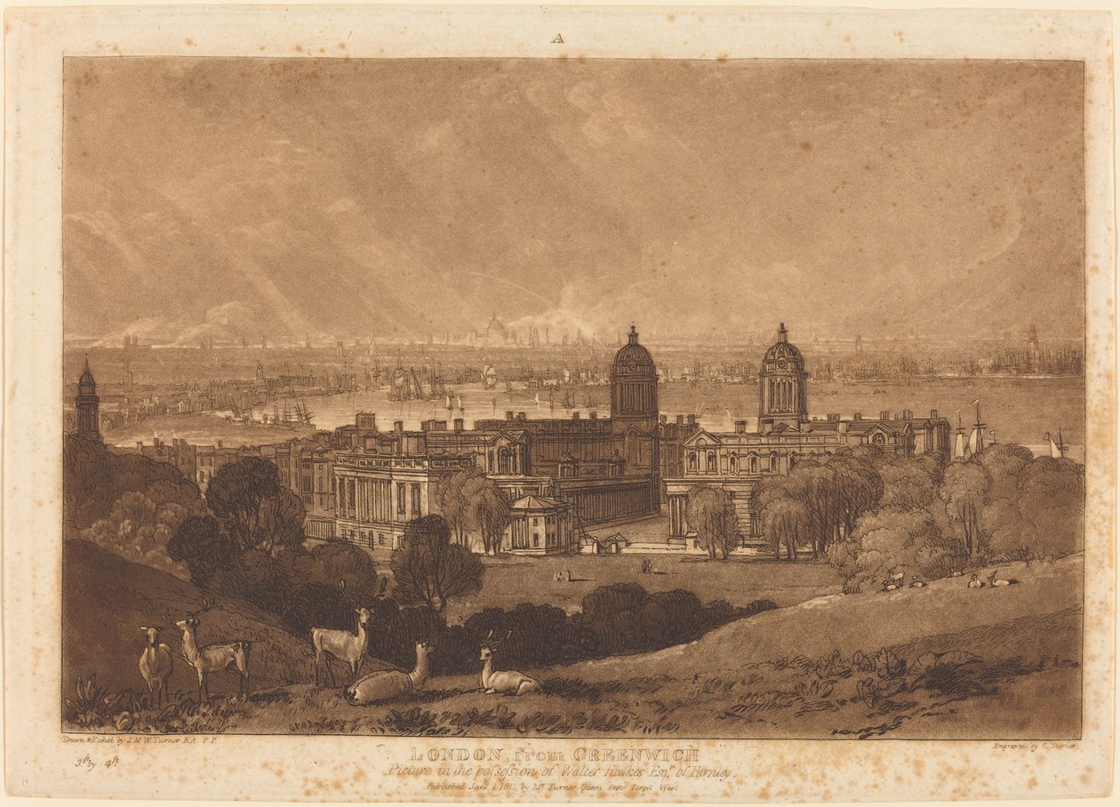 London fra Greenwich af Joseph Mallord William Turner and Charles Turner