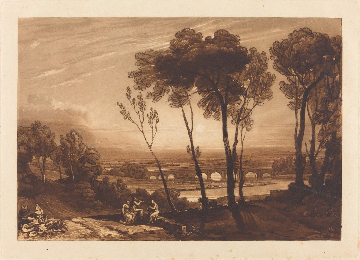 Broen i Mellemafstand af Joseph Mallord William Turner and Charles Turner
