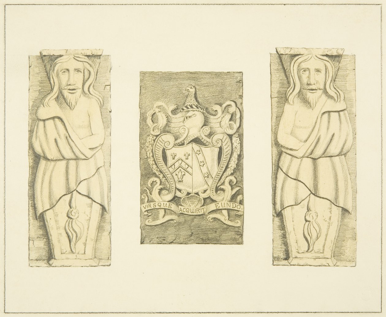 2 figurer og våbenskjold fra Gateway ved Black Castle, Brislington af Joseph Manning