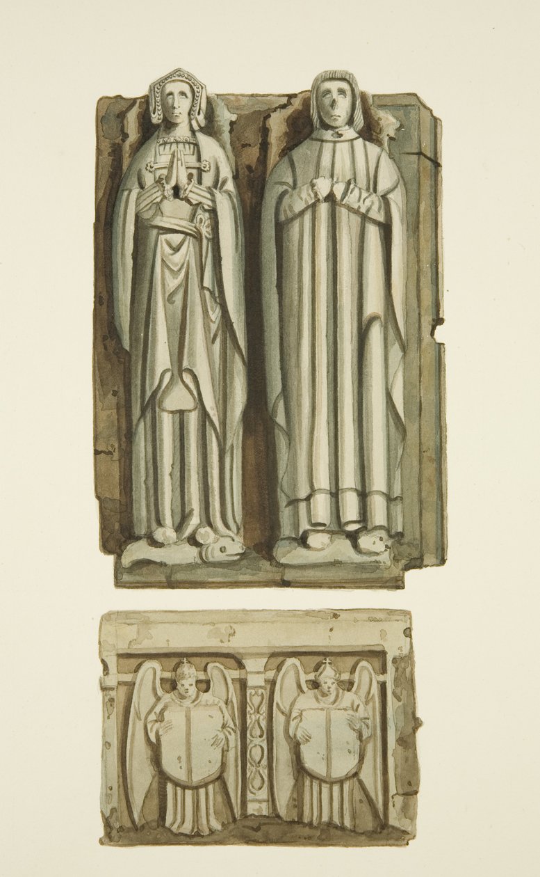 Billedbilleder på Thomas Rowleys og hans kones grav i krypten i St John
