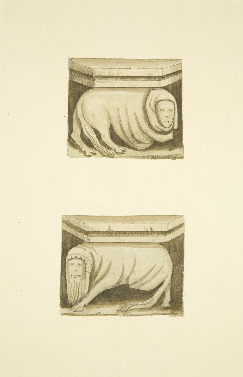 Fire spær i nord veranda (oprindeligt understøttende statuer) af St Mary Redcliffe (akvarel på papir) af Joseph Manning