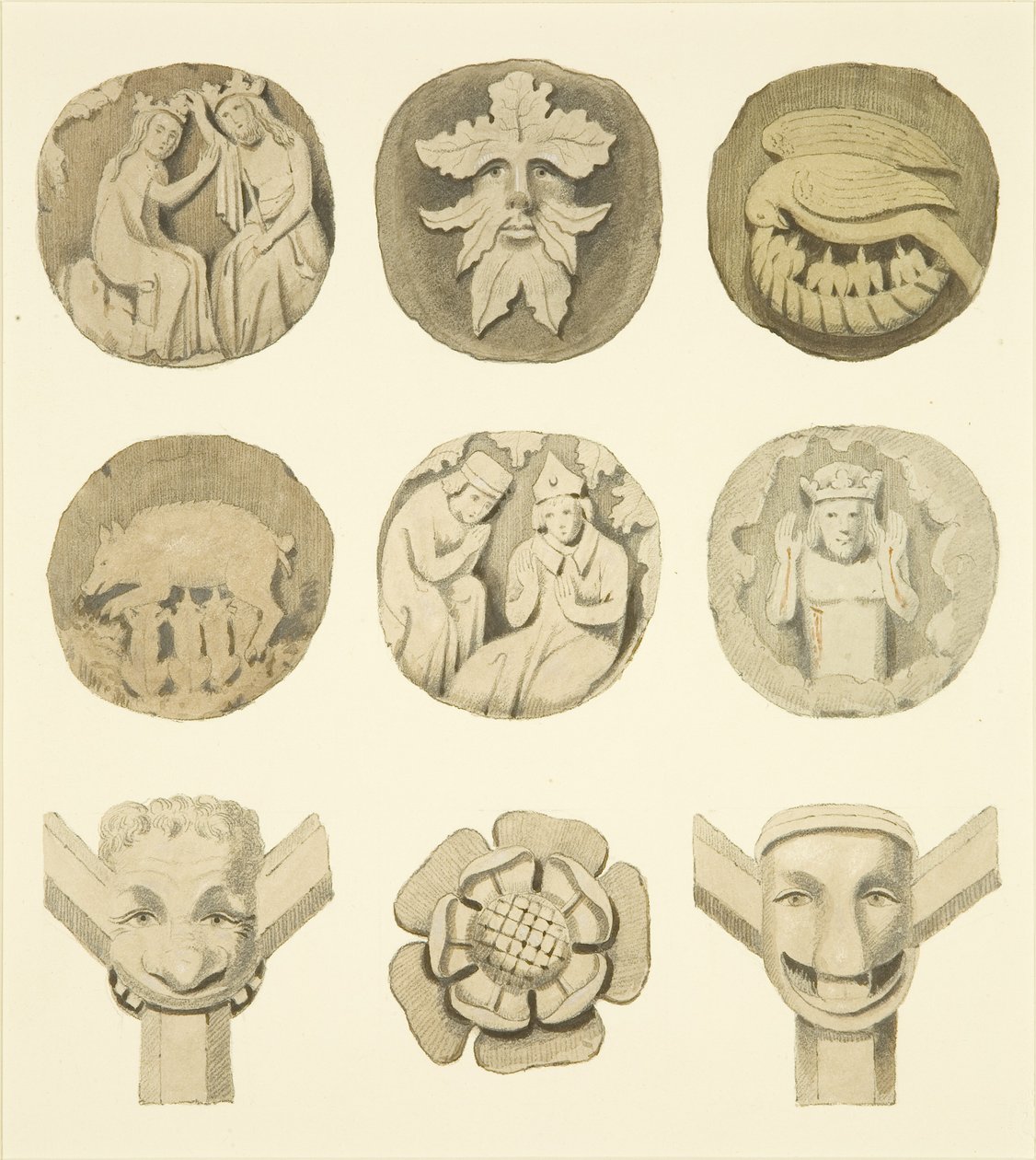 Lyskesten (bosser) i loftet i Redcliffe Church (akvarel på papir) af Joseph Manning