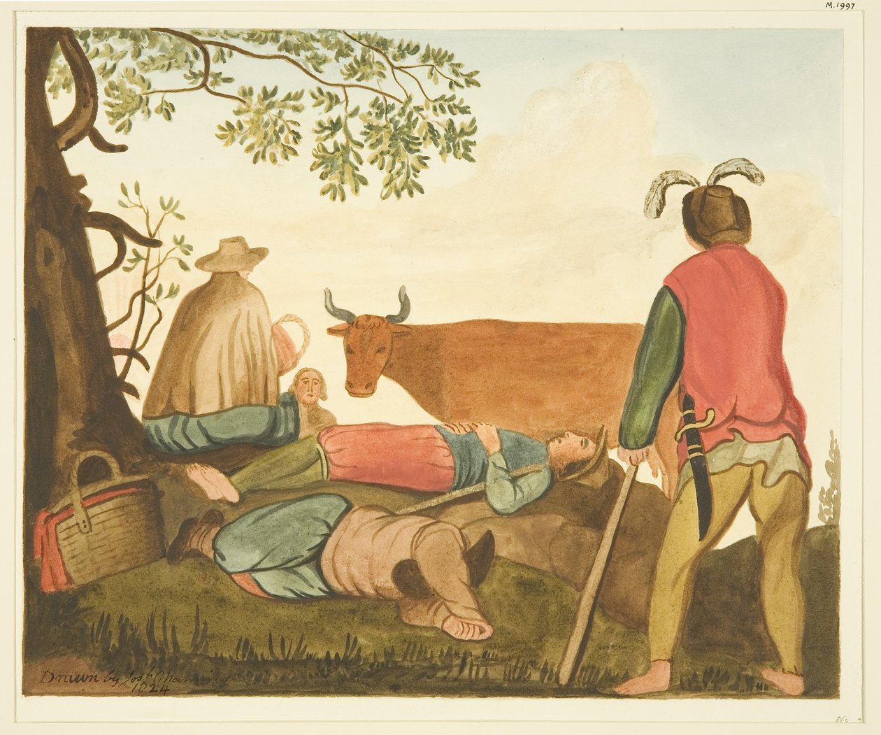 Guy, Earl of Warwick, and the Dun Cow, kopier fra originalt oliemaleri (akvarel på papir) af Joseph Manning
