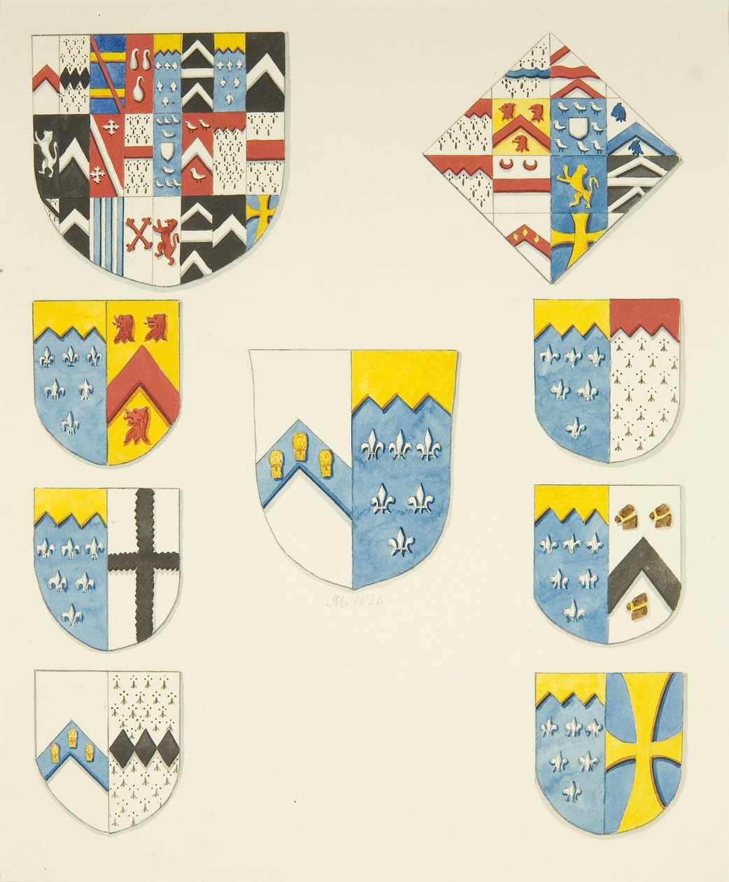 Heraldisk udsmykning på Newtons monument i Bristol Cathedral (akvarel på papir) af Joseph Manning