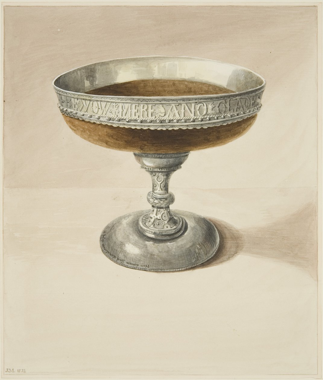Mazer Bowl og Tazza, sat sammen (akvarel på papir) af Joseph Manning