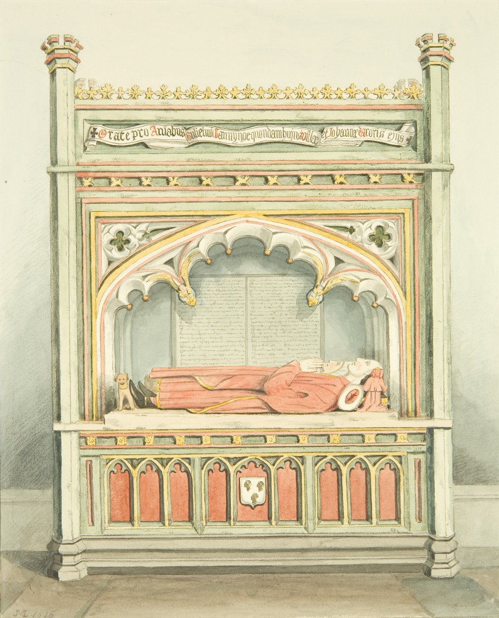 Monument til William Canynges i St Mary Redcliffe (akvarel på papir) af Joseph Manning