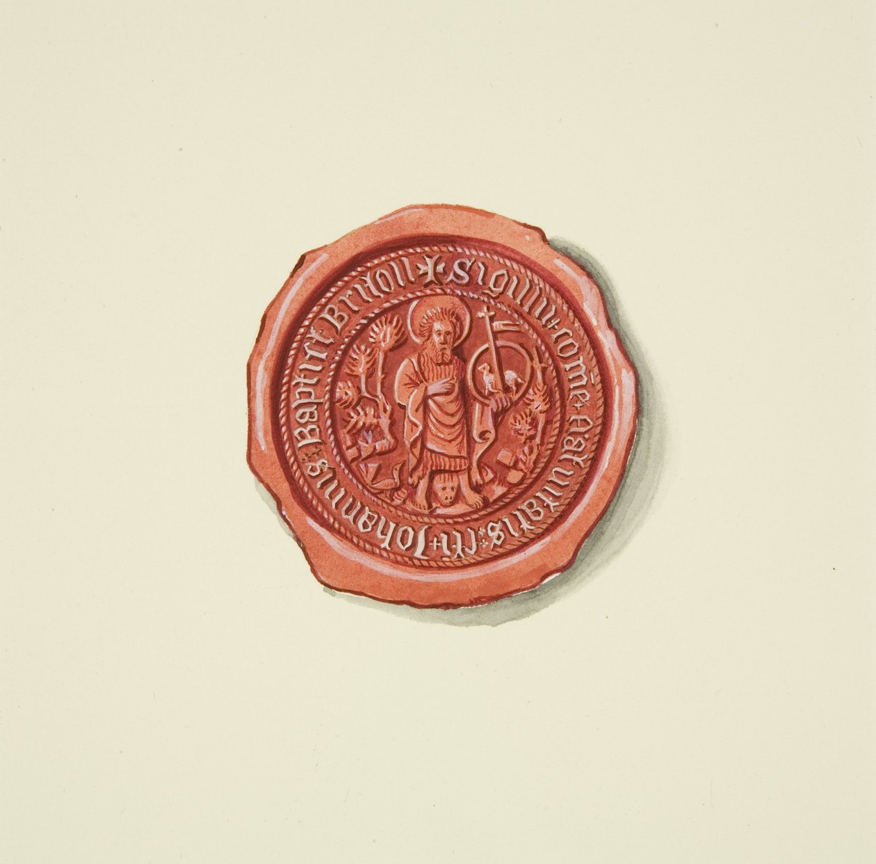 Segl forestillende St John the Baptist (måske Merchant Taylors), ca. 1825 (blyant og akvarel på papir) af Joseph Manning