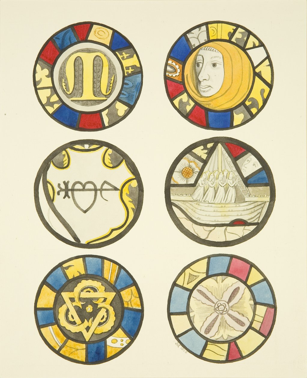 Farvet glas i nord- og østvinduer, nordlige tværarm af St Mary Redcliffe (akvarel på papir) af Joseph Manning