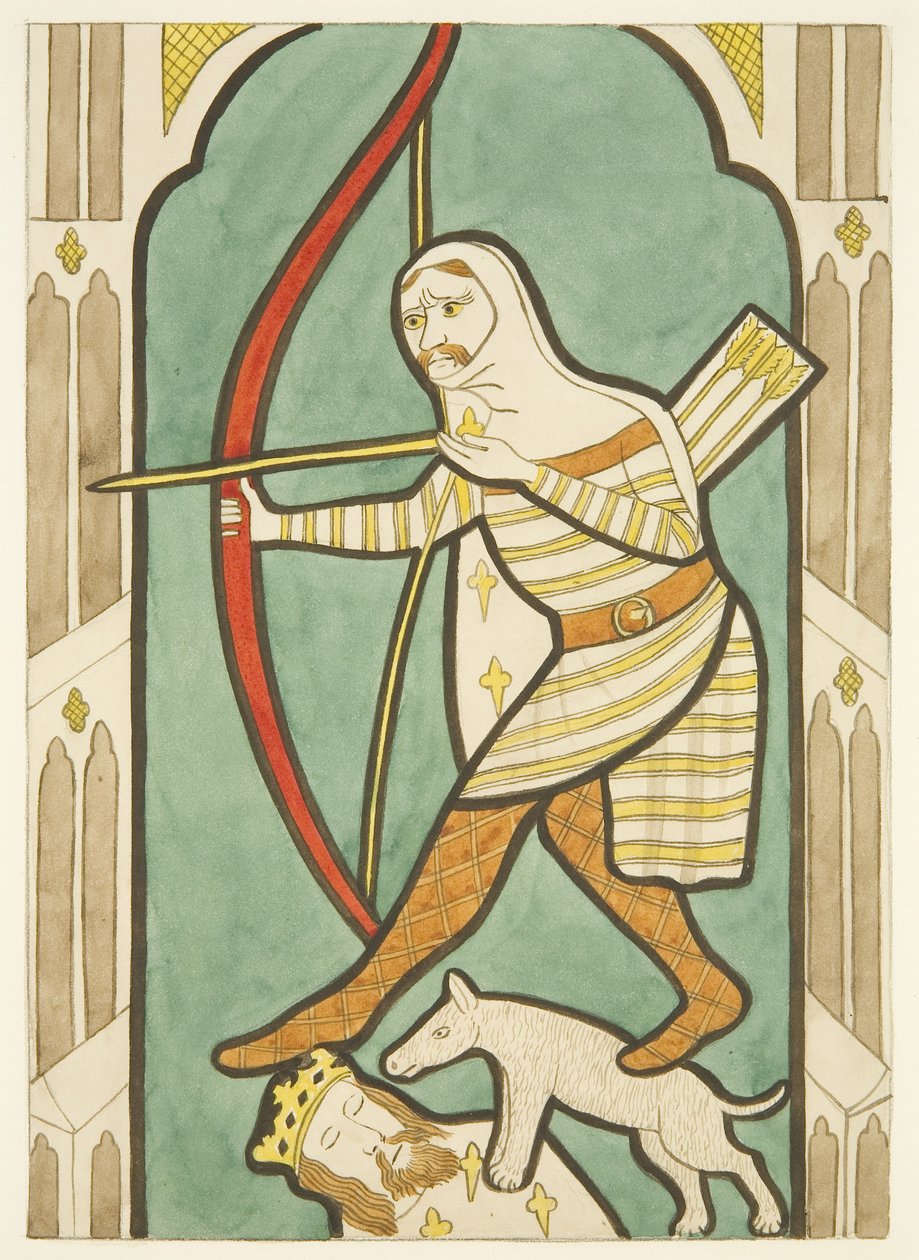 Glasmaleri i nord- og sydvinduer i koret i Bristol Cathedral (akvarel på papir) af Joseph Manning