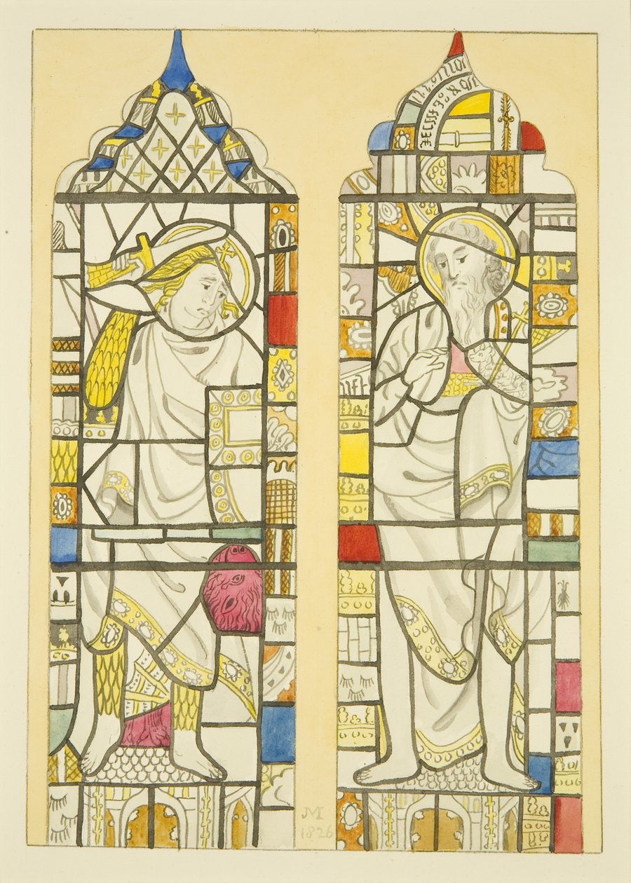 Farvet glas i nordvindue, nordlige tværarm af St Mary Redcliffe (akvarel på papir) af Joseph Manning