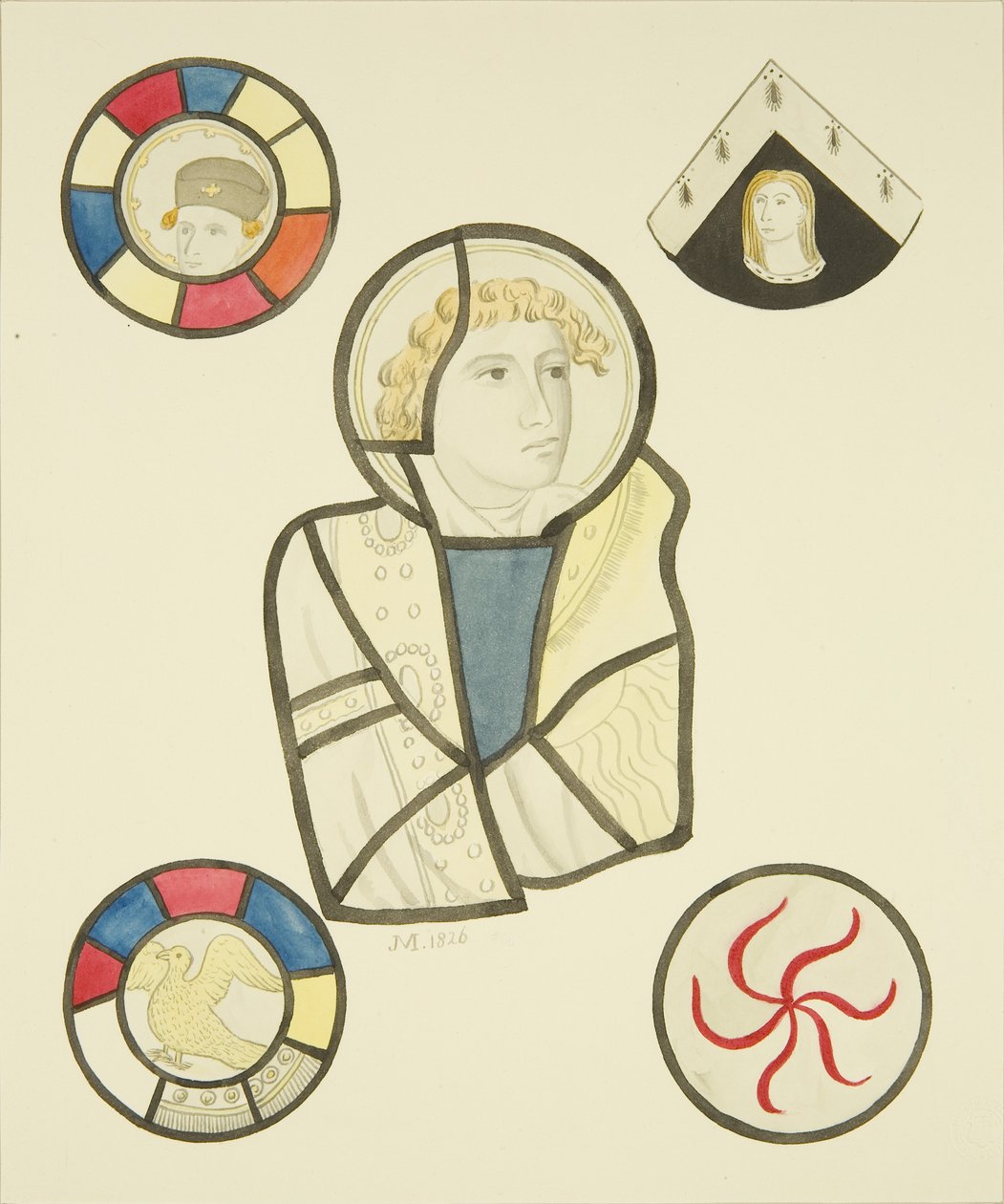 Farvet glas i nordvinduet i koret til St Mary Redcliffe (akvarel på papir) af Joseph Manning