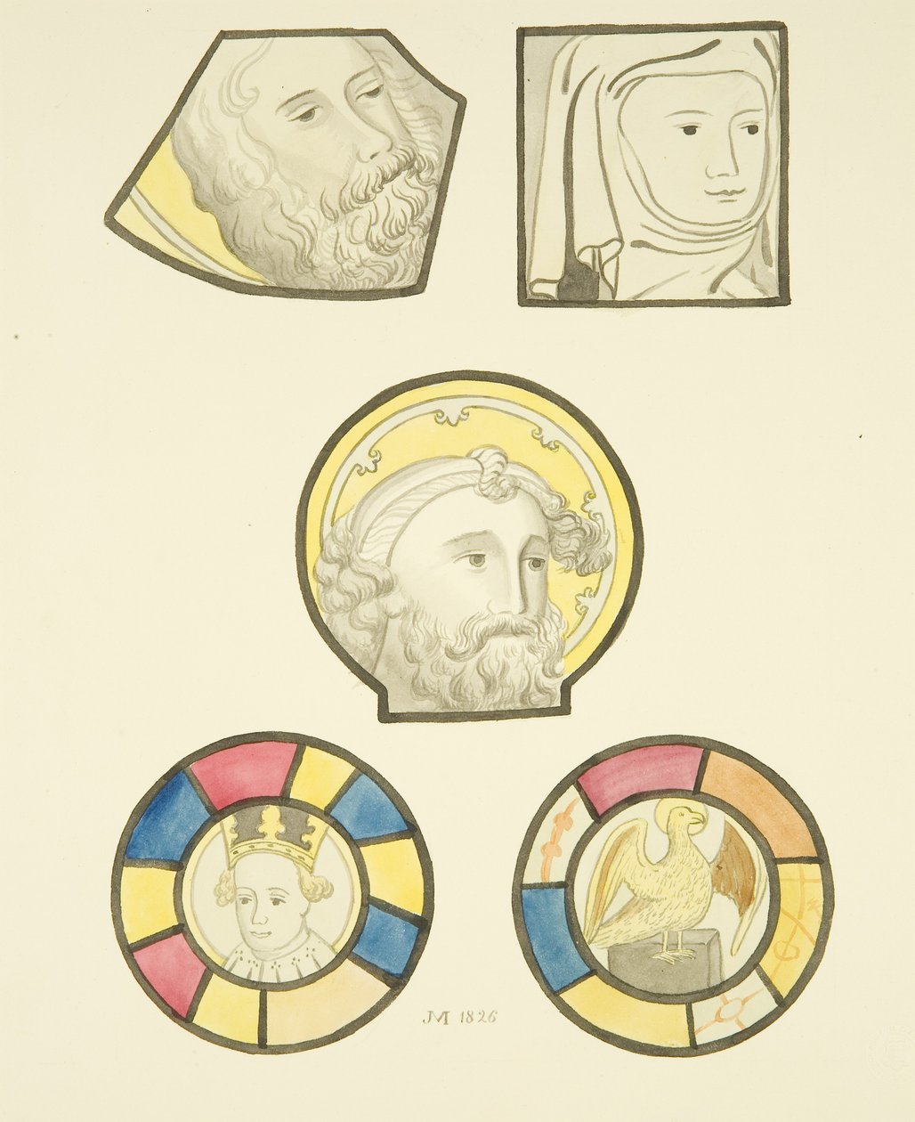 Farvet glas i nordvinduet i kirkeskibet St Mary Redcliffe (akvarel på papir) af Joseph Manning