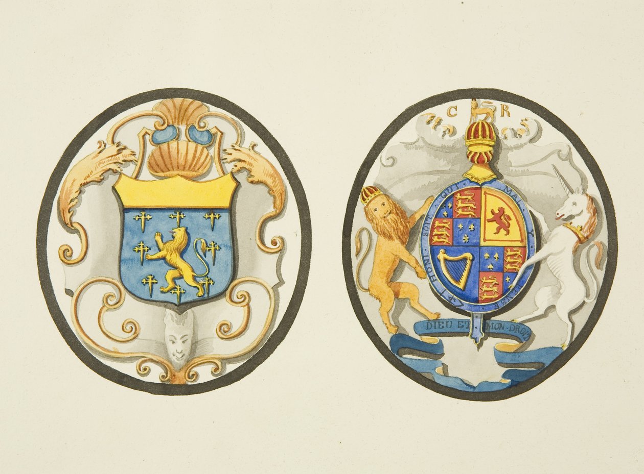 Glasmaleri i et af de nordlige vinduer i Johanneskirken (akvarel på papir) af Joseph Manning