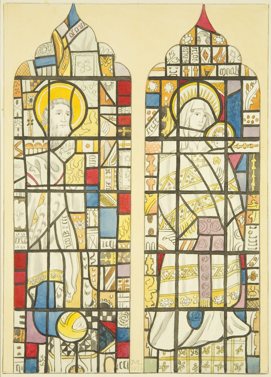 Farvet glas i sydvindue sydlige tværarm af St Mary Redcliffe (akvarel på papir) af Joseph Manning