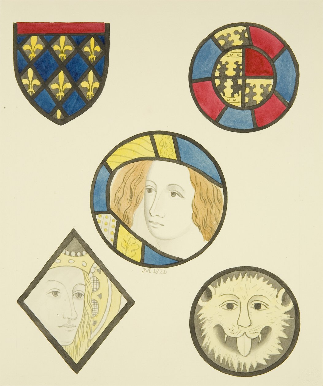 Farvet glas i forskellige vinduer i St Mary Redcliffe (akvarel på papir) af Joseph Manning