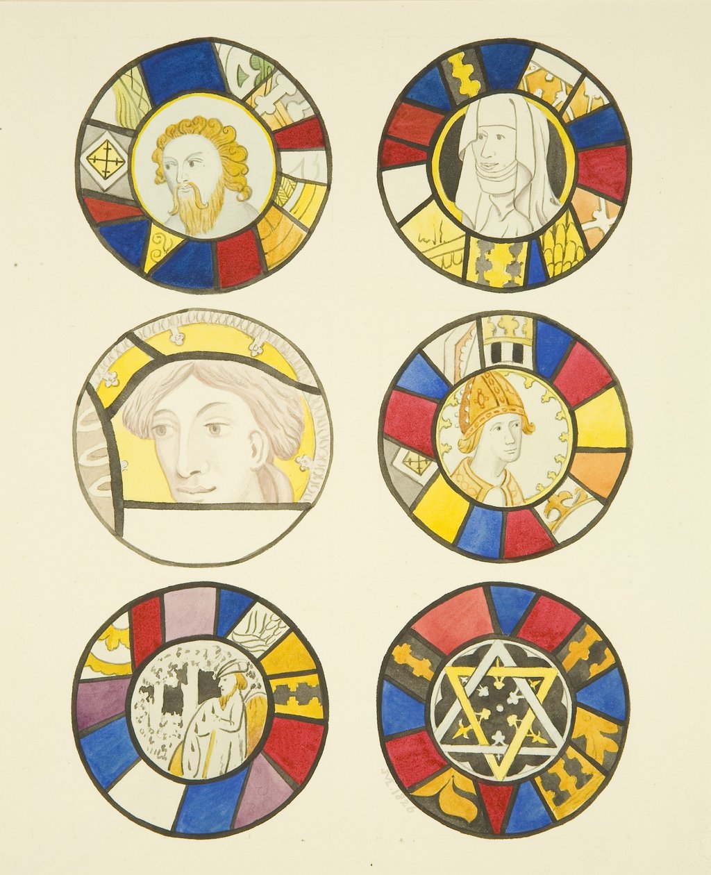 Farvet glas i vestvindue, nordlige tværarm af St Mary Redcliffe (akvarel på papir) af Joseph Manning