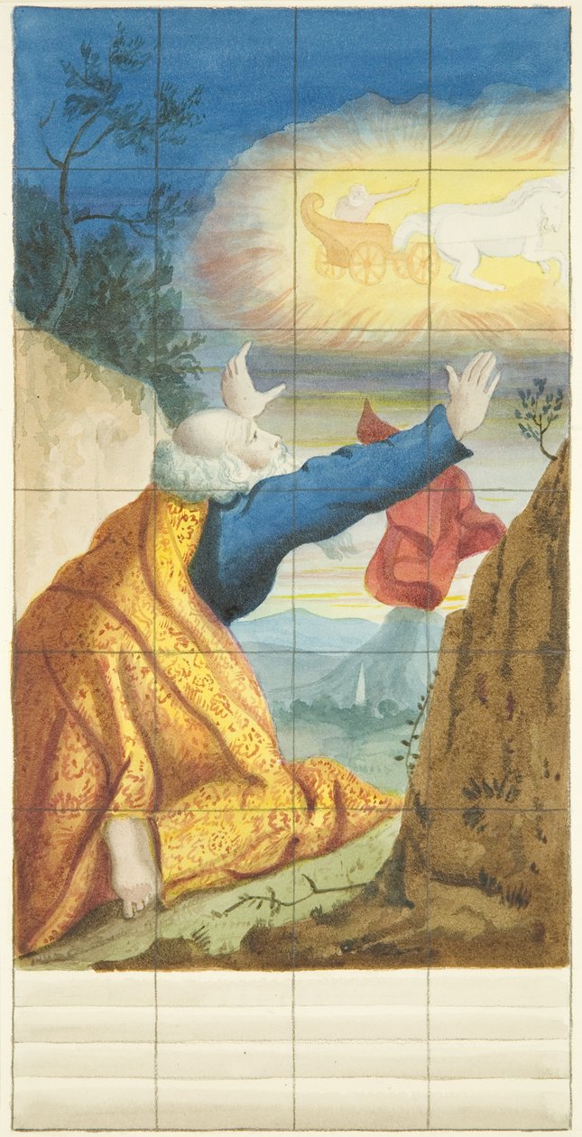 Glasmosaikvindue i den østlige ende af den nordlige sidegang i Bristol Cathedral, der viser Elijah og Elisha (akvarel på papir) af Joseph Manning