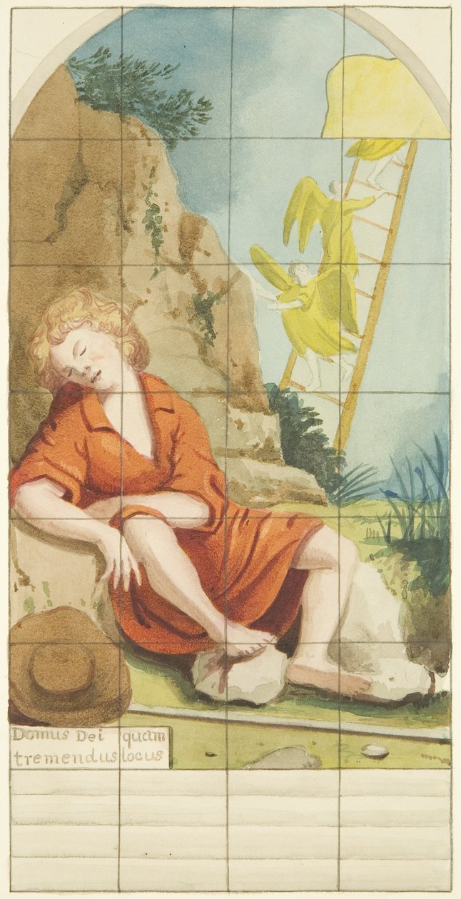 Glasmosaikvindue i den østlige ende af den sydlige sidegang af Bristol Cathedral, der viser Jacob