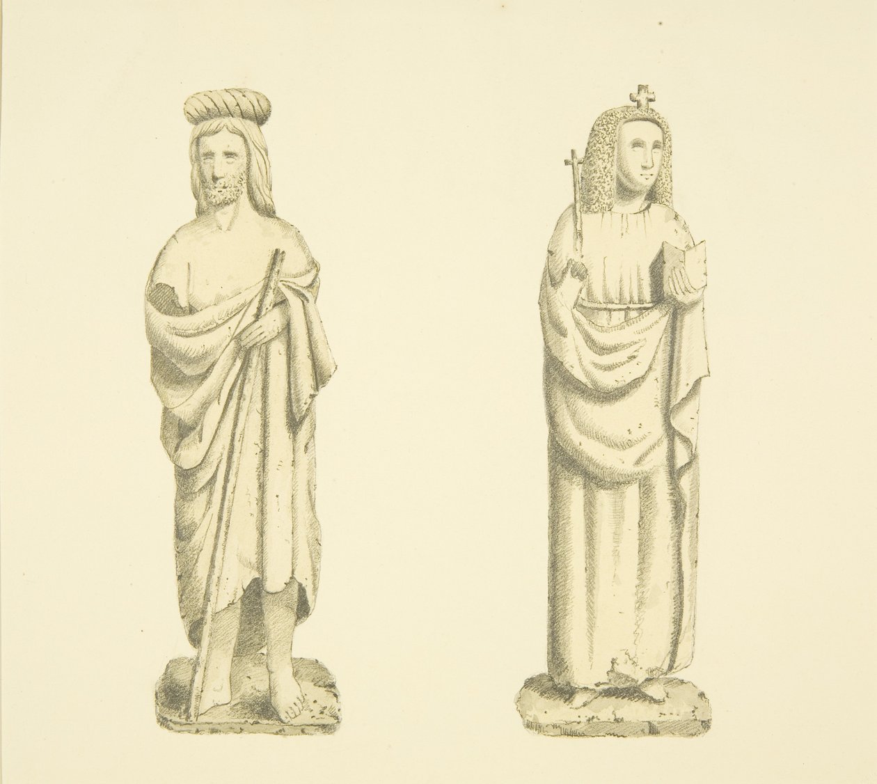 To figurer i nicher i Tower of St Mary Redcliffe (akvarel på papir) af Joseph Manning