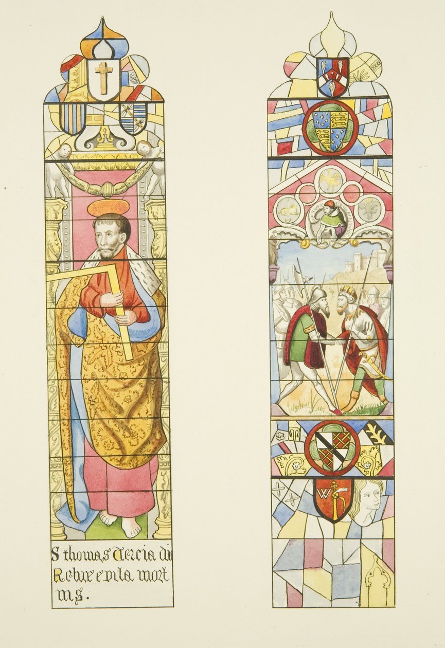 To farvede glasvinduer, der danner altervinduet i St. Mark