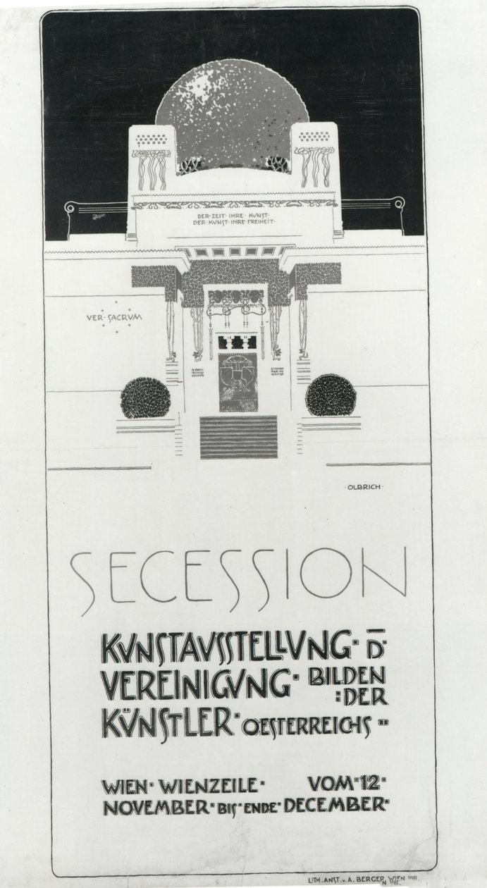Plakatreklame Secession-udstilling af østrigske kunstnere, 1898 (farvet litho) af Joseph Maria Olbrich