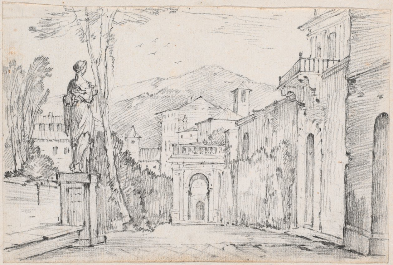 En romersk gade med Monte Cavo i det fjerne af Joseph Marie Vien
