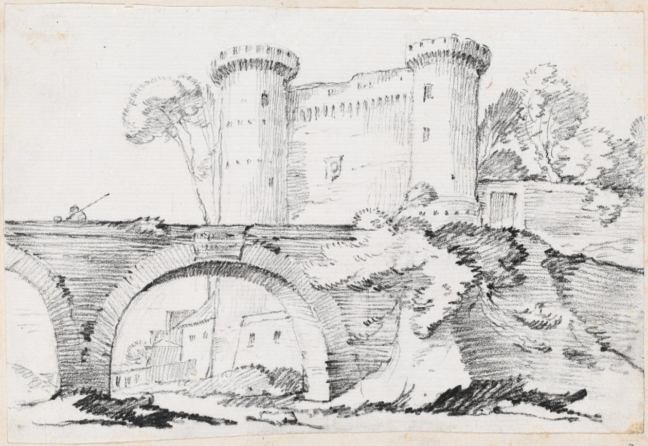 En Stenbro og den befæstede Indgang til en By af Joseph Marie Vien