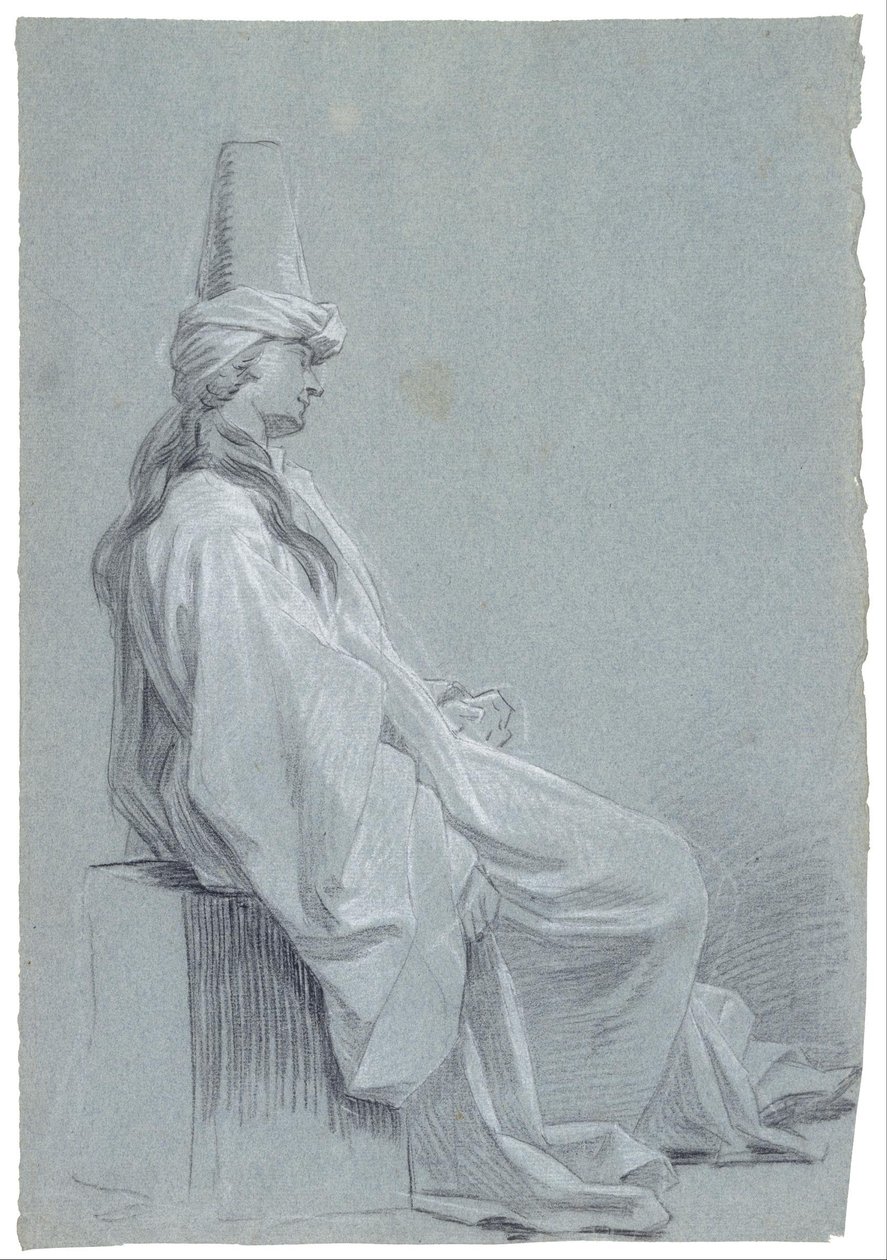 En ung mand sidder i et orientalsk kostume af Joseph Marie Vien
