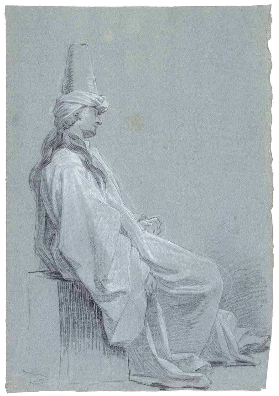 En ung mand siddende i orientalsk kostume, 1748 (kridt på lagt papir) af Joseph Marie Vien