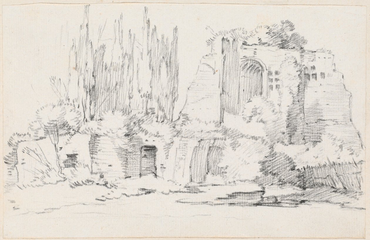 Romerske ruiner med et stativ af cypresser af Joseph Marie Vien