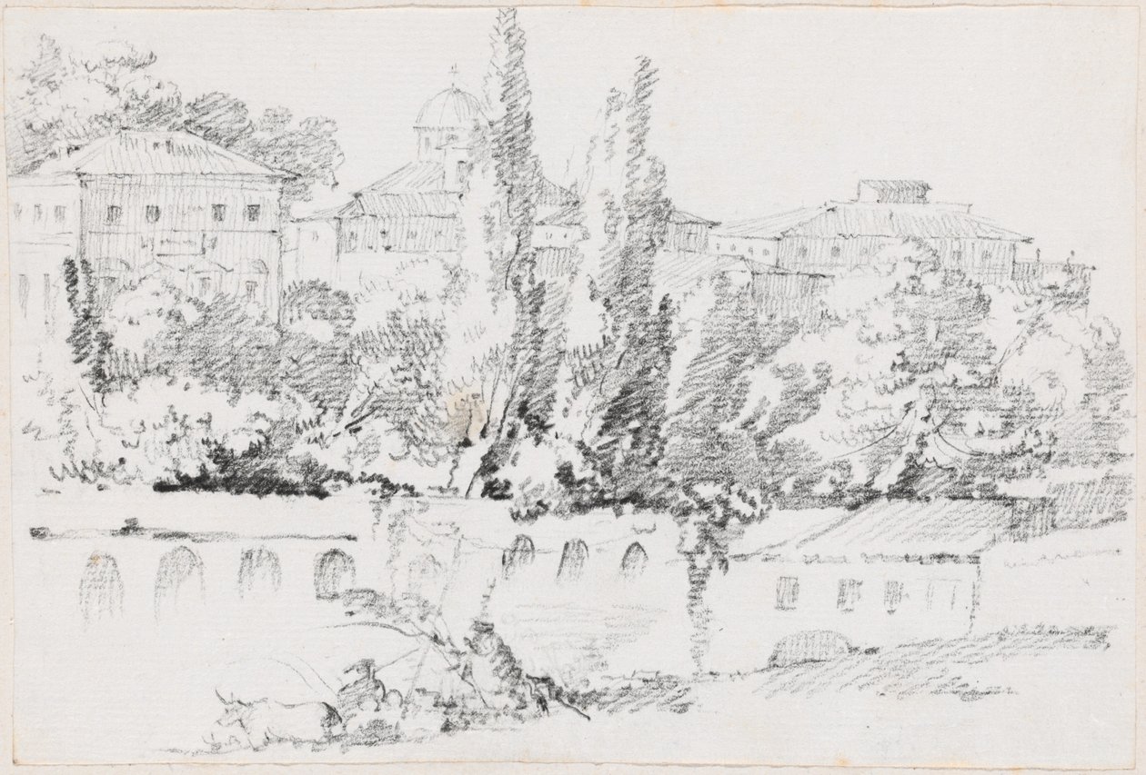 Roms mure med Santa Maria del Popolo i det fjerne af Joseph Marie Vien