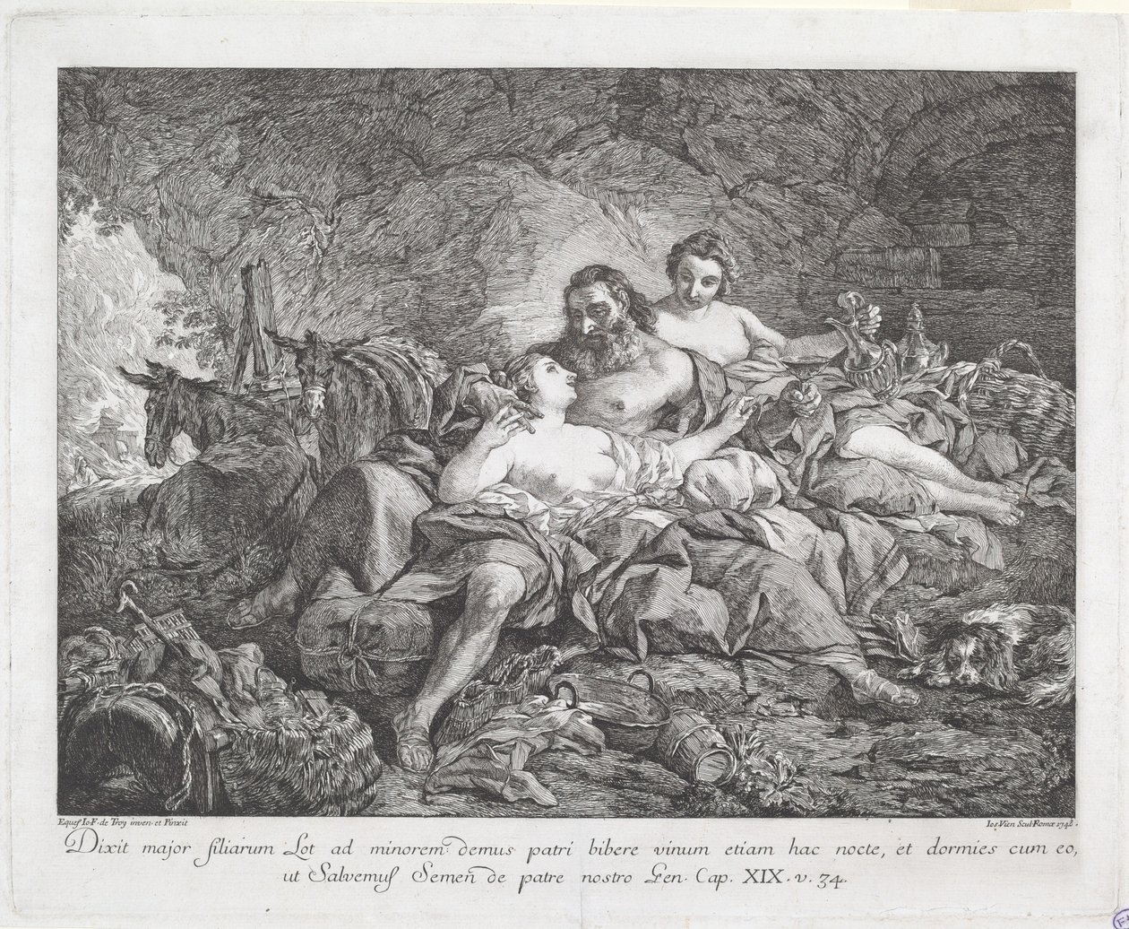 Lot og hans døtre af Joseph Marie Vien after Jean François de Troy