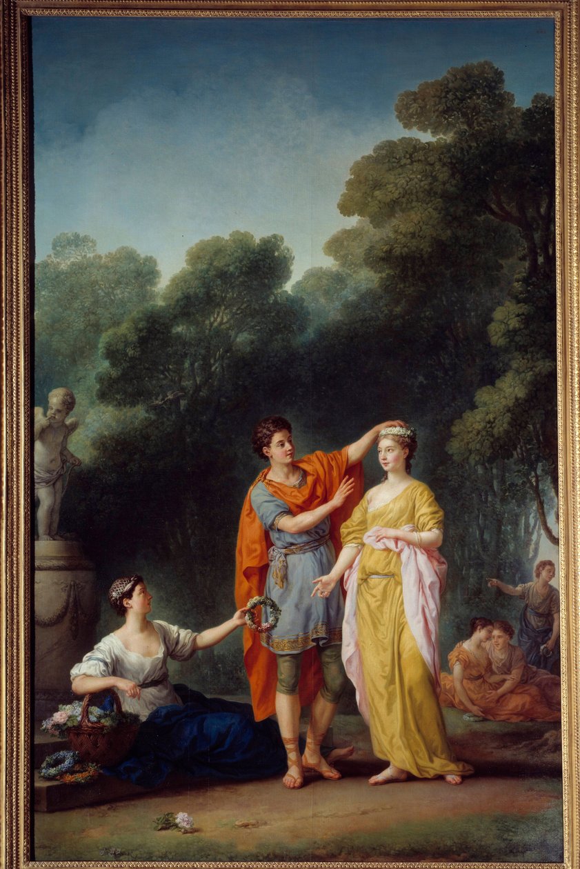 Galante scene: "" En elsker, der kroner sin elskerinde med en krans af blomster"" Maleri af Joseph Marie Vien l