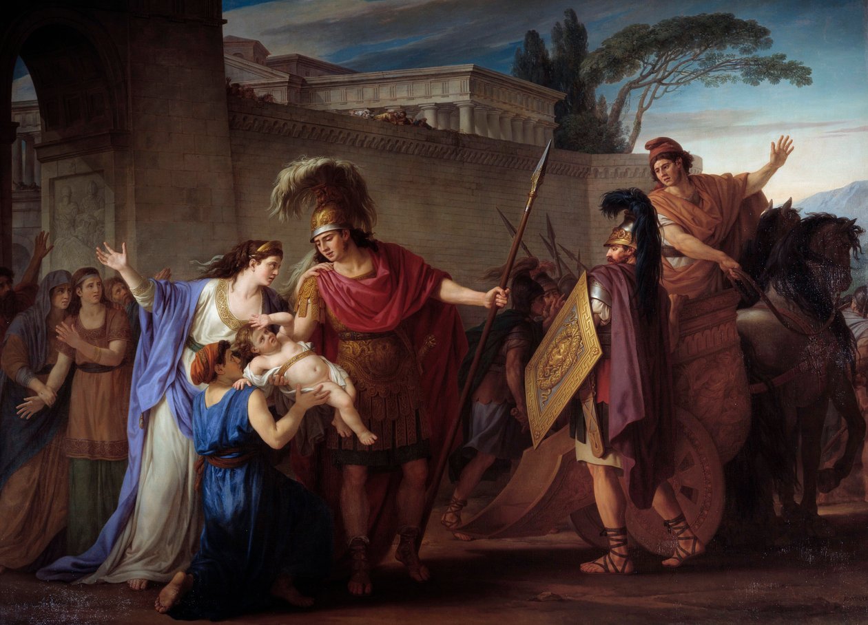 Hector og Andromaque farvel. Hector tager af sted til den trojanske krig, og efterlader sin kone og søn Astyanax. Maleri af Joseph Marie Vien (1716-1809) 1786 søn. 3,29 X 4,25 m af Joseph Marie, the Elder Vien