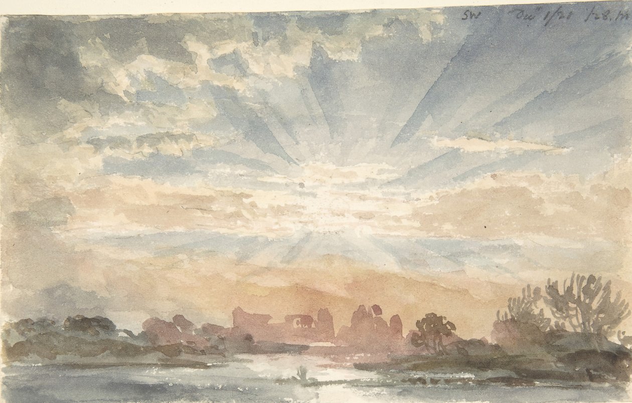 Landskab med opgående sol, 1. december 1828, 8:30, 1828. af Joseph Michael Gandy