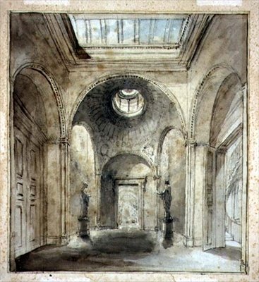 Forværelset til Sir Francis Chantreys skulpturgalleri i 30 Belgrave Place designet af Sir John Soane (1753-1837) (akvarel og blyant på papir) af Joseph Michael Gandy