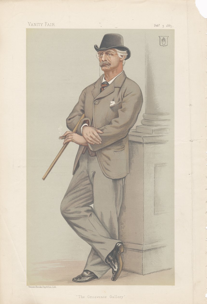 Coutts Lindsay, The Grosvenor Gallery fra Vanity Fair 3. februar 1883 (kromolitografi) af Joseph Middleton Jopling