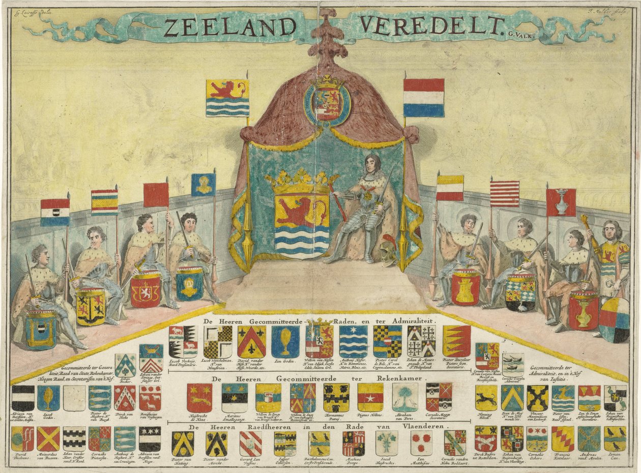 Våben og navne på de engagerede råd i Zeeland og byerne i Zeeland Zeeland racer (titel på objekt) af Joseph Mulder