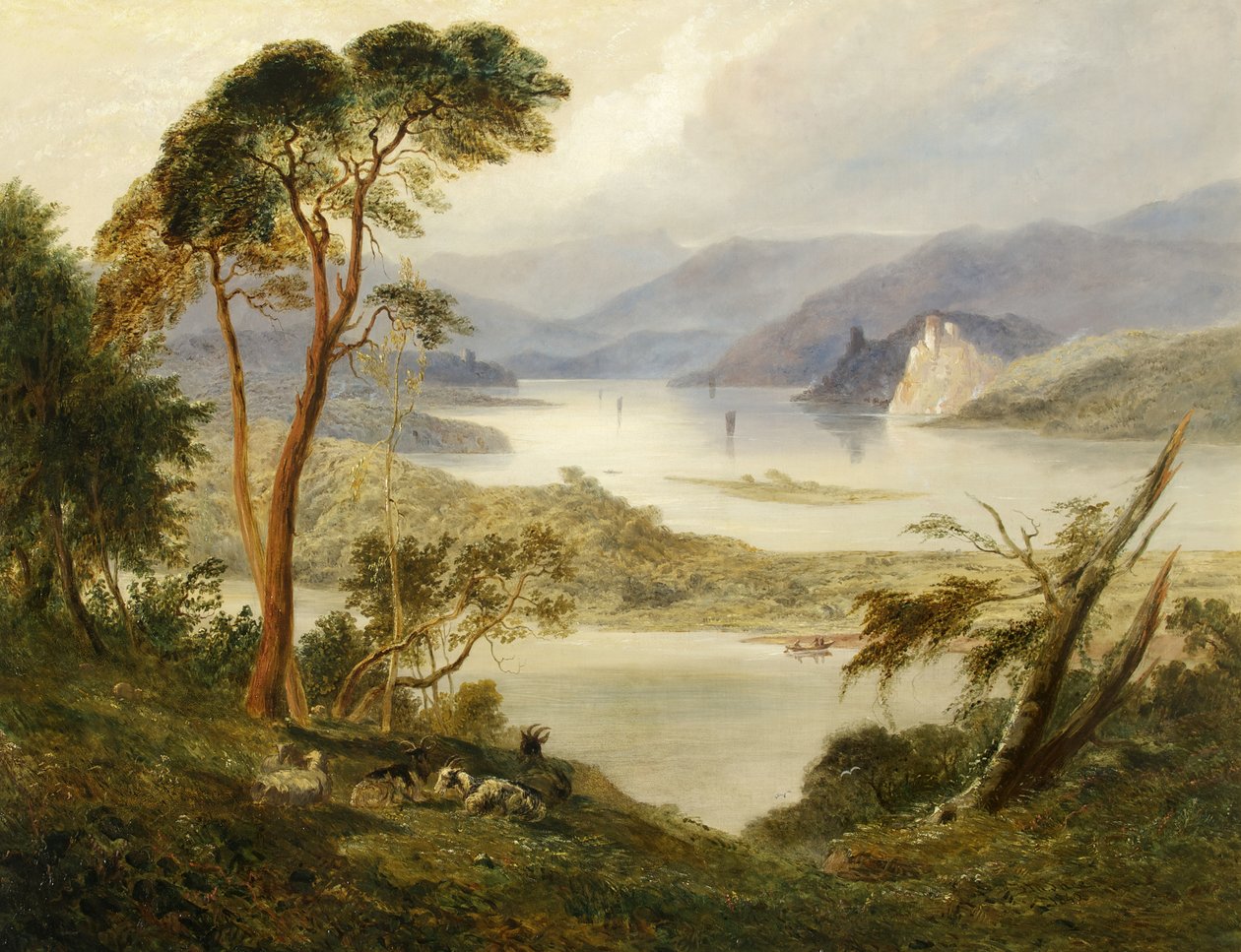 Oberwesel med Schönburg Slot, ved Rhinen, 1840 af Joseph Murray Ince